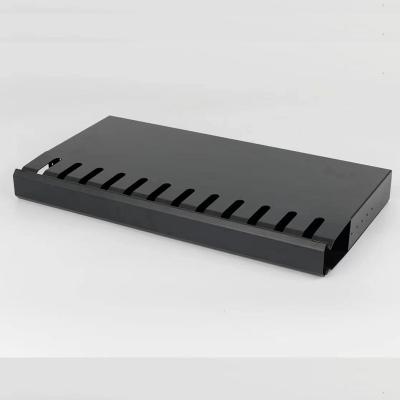 1U 12-position cable management with fiber storage tray